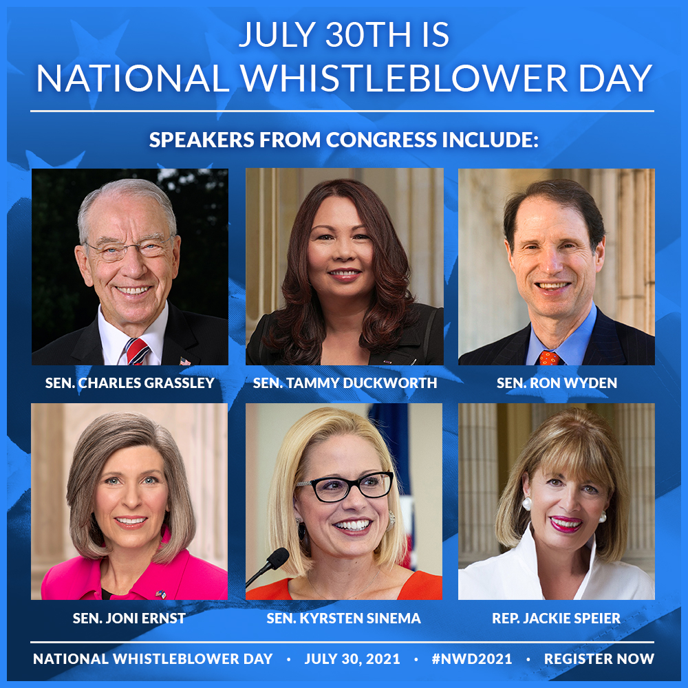 National Whistleblower Day 2021 Speakers – Charles Grassley, Tammy Duckworth, Ron Wyden and Others