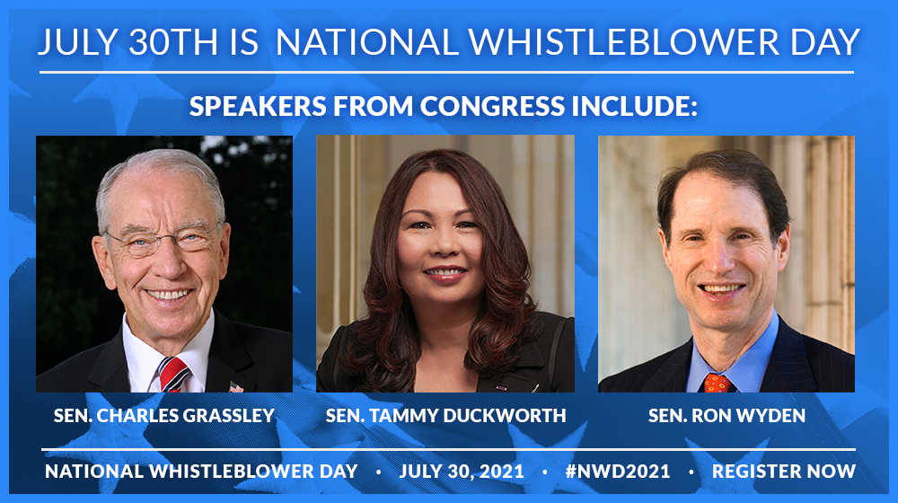 National Whistleblower Day 2021 Speakers – Charles Grassley, Tammy Duckworth, and Ron Wyden