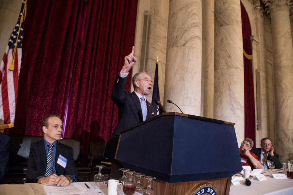 Senator Grassley delivers his keynote speech to a packed room on National Whistleblower Day.