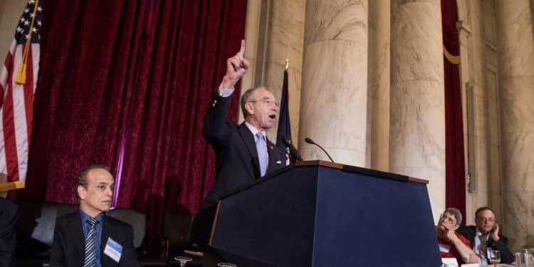 Senator Grassley delivers his keynote speech to a packed room on National Whistleblower Day.