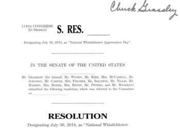 Senate Whistleblower Protection Caucus Designates National Whistleblower Appreciation Day: July 30, 2016