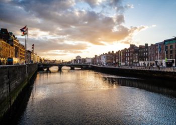 Photo of the River Liffey in Dublin, Ireland at sunset