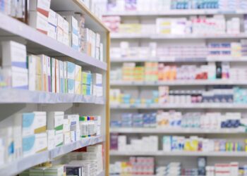 Photo of medicine aisles in a store