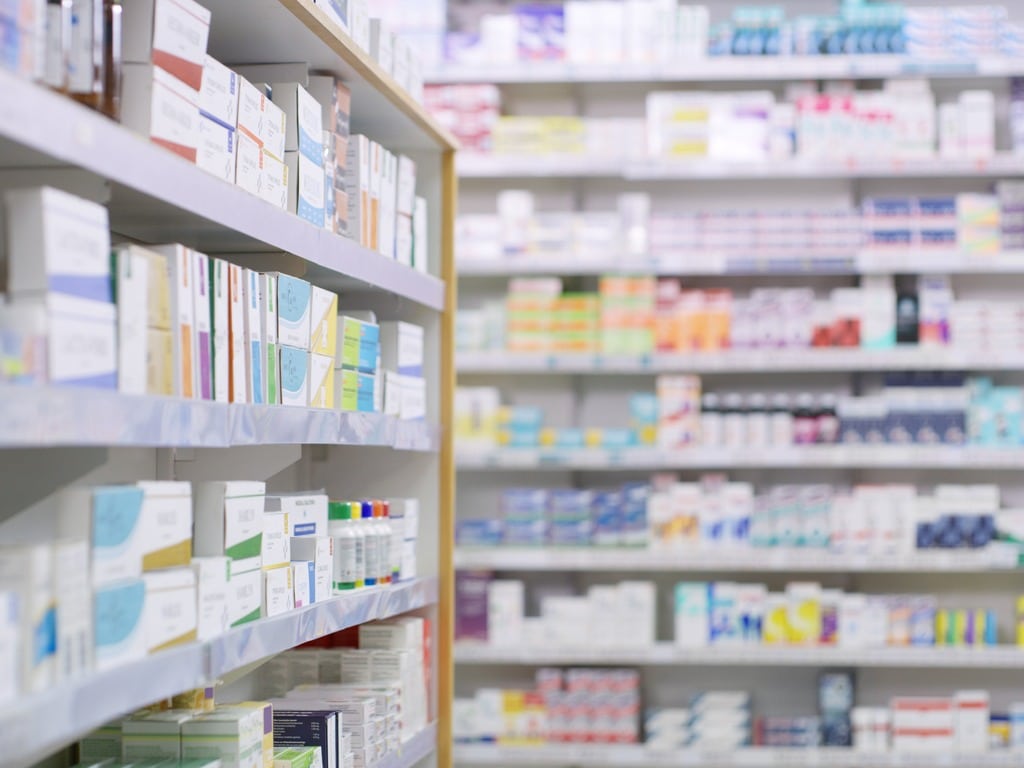 Photo of medicine aisles in a store
