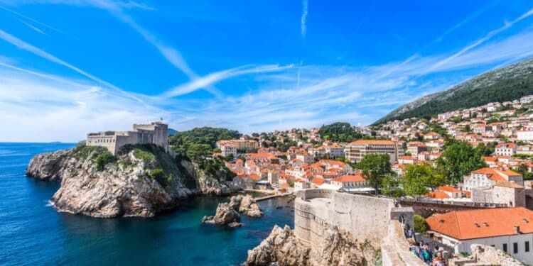 View of Fort Lovrijenac from Dubrovnik, Croatia, blue sky in background