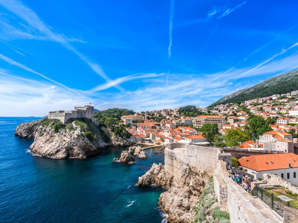 View of Fort Lovrijenac from Dubrovnik, Croatia, blue sky in background