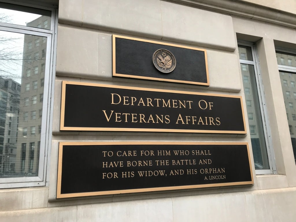 Exterior of a sign for the Department of Veterans Affairs