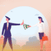 Graphic of animated people, man refusing money from woman. Credit: United Nations