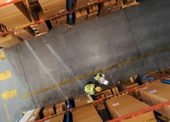 View of workers in a warehouse