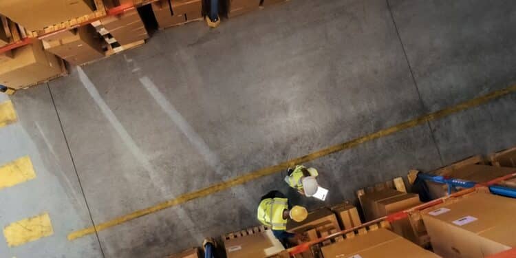 View of workers in a warehouse