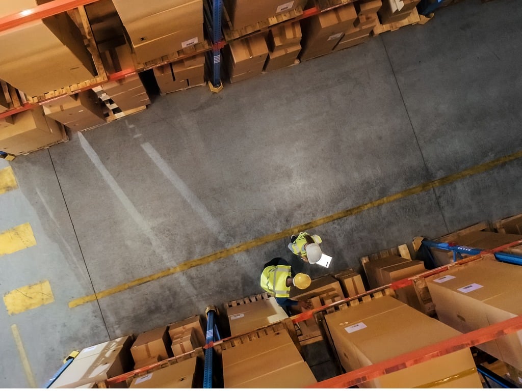 View of workers in a warehouse