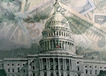 Photo of the U.S. Capitol building with dollar bills as an overlay
