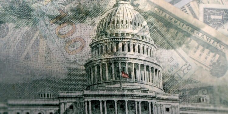 Photo of the U.S. Capitol building with dollar bills as an overlay