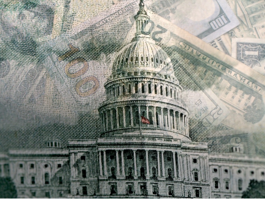 Photo of the U.S. Capitol building with dollar bills as an overlay