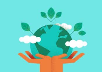 Graphic of hands holding up the Earth