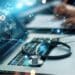 Photo of a laptop with a stethoscope on the keyboard