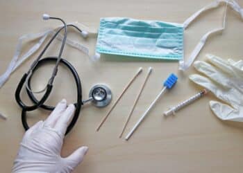 Medical supplies on a desk