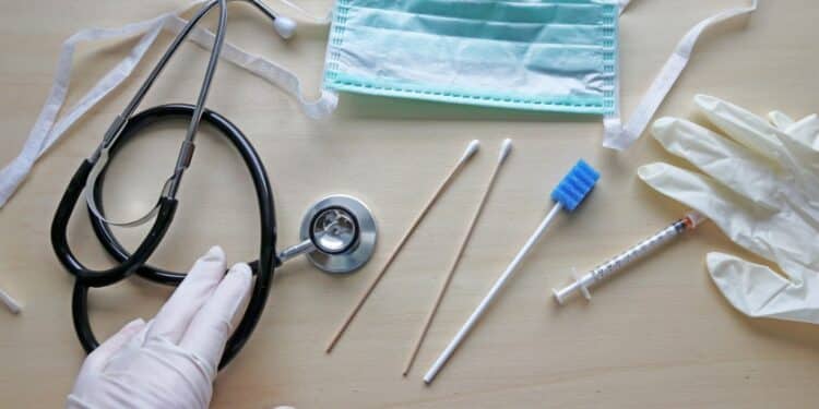 Medical supplies on a desk