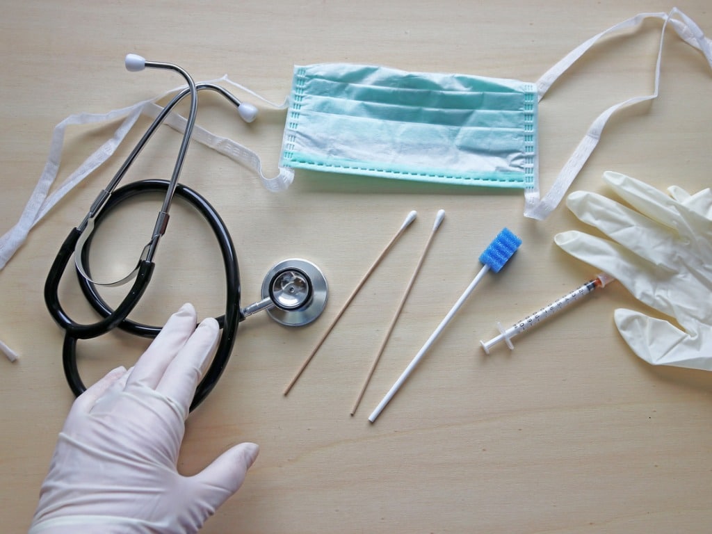 Medical supplies on a desk