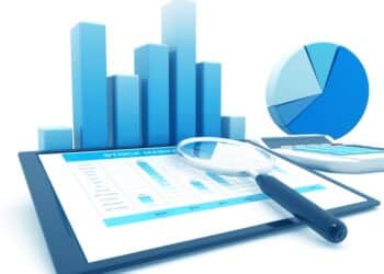 Picture of a business graph and a 3d visualization of a pie chart
