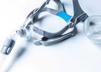 Sleep apnea mask on a white background