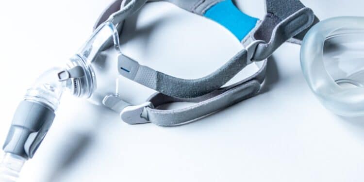 Sleep apnea mask on a white background