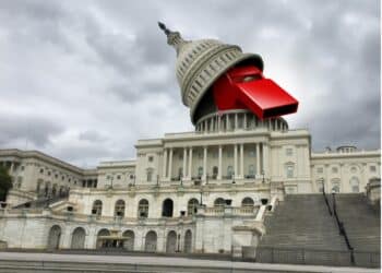Red whistle graphic under the Capitol dome