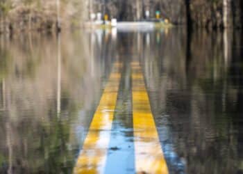 Flooded road underwater