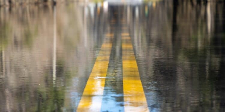 Flooded road underwater