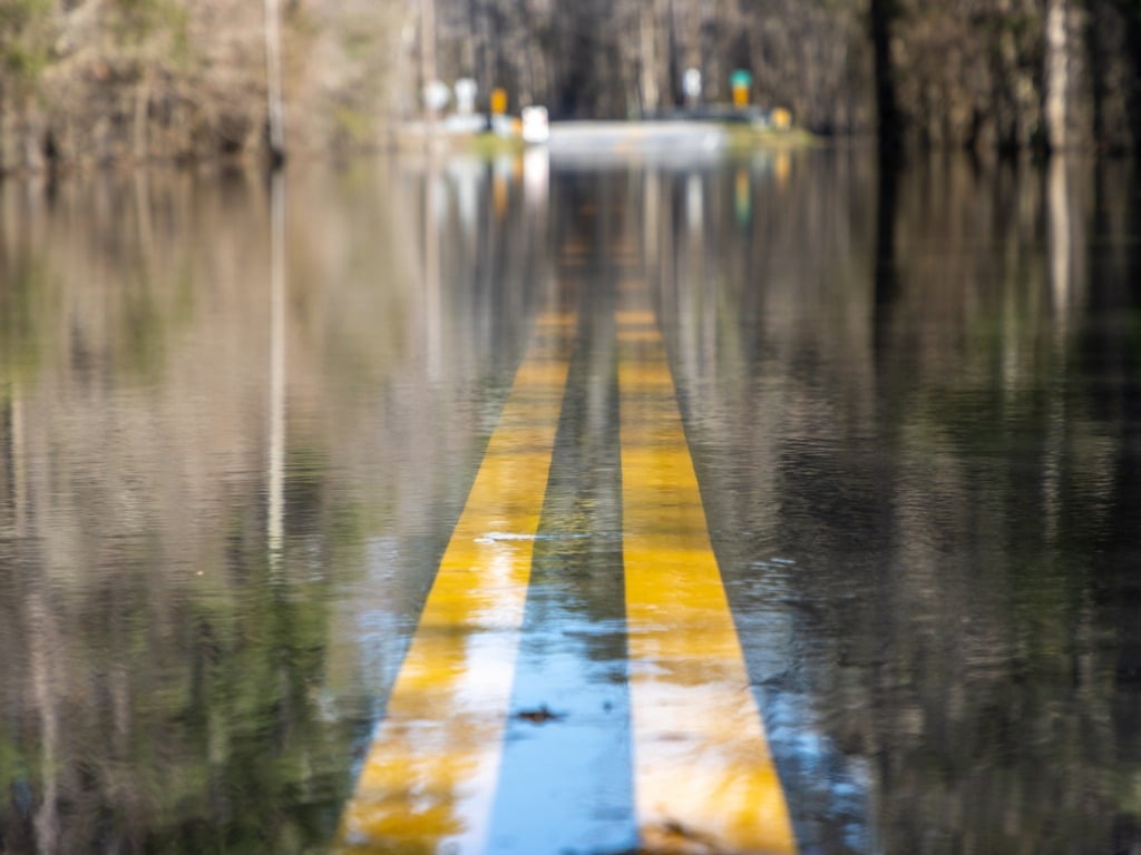 Flooded road underwater