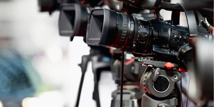 A row of television cameras