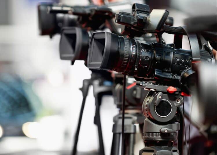 A row of television cameras