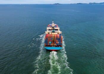 Container ship in the ocean