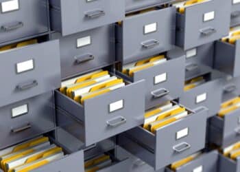 Wall of filing cabinets
