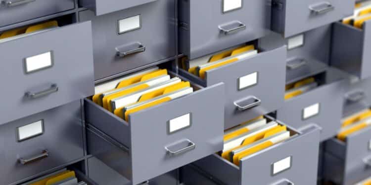 Wall of filing cabinets