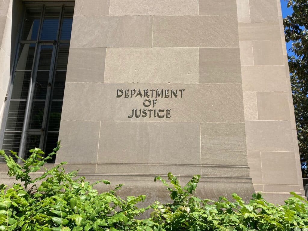 Photo of the outside of the U.S. Department of Justice