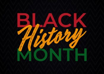 Banner with the words "Black History Month" in red, yellow, and green, respectively