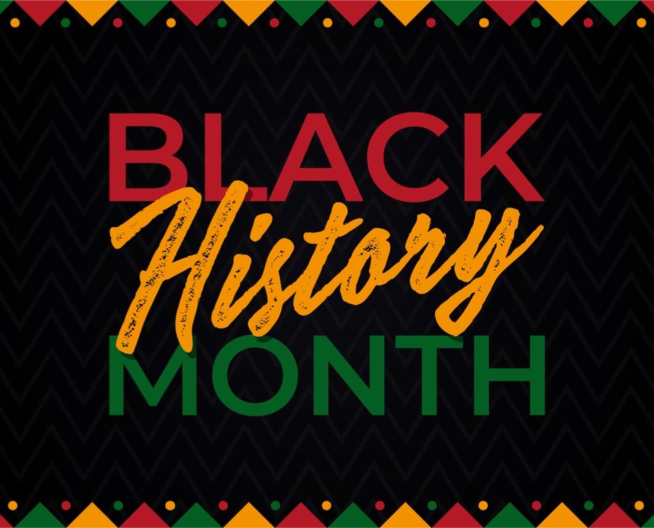 Banner with the words "Black History Month" in red, yellow, and green, respectively
